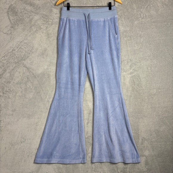aerie Pants - Aerie Velour Super Flare Real Obsessed Pants Light Blue Drawstring Waist M Y2K